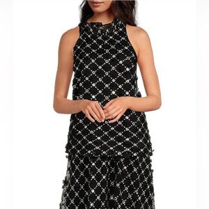 NWT Abbey Glass Size XS Rory Sequin Lace Ruffle Neck Sleeveless Halter Top $165